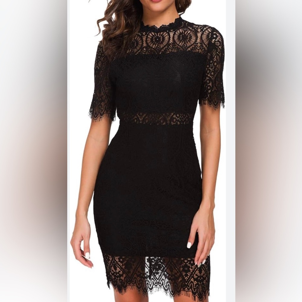 Zalalus Sexy Short Sleeve Lace Black Dress Size 6
